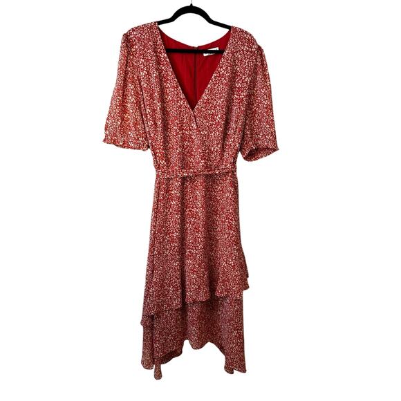 Estelle New Women's Ditsy Floral Asymmetrical Midi Dress Red Plus Size 4X Fairy - Picture 2 of 13